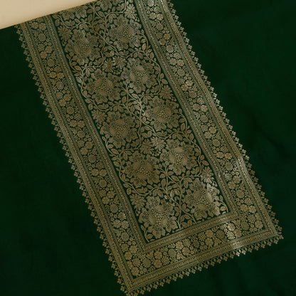 Bottle Green Katan Silk Gold Zari Neck Kurta Pant Fabric