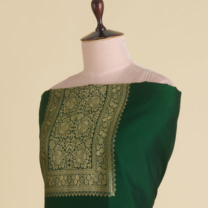 Bottle Green Katan Silk Gold Zari Neck Kurta Pant Fabric