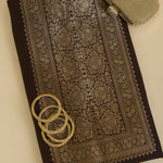 Brown Katan Silk Gold Zari Neck Kurta Pant Fabric