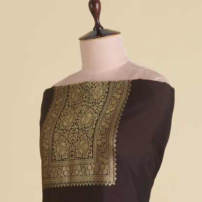 Brown Katan Silk Gold Zari Neck Kurta Pant Fabric