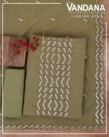 Mehendi Green Kora Chanderi Suit with Resham Embroidery Dupatta