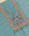 Sea Green Linen Tissue Printed Kurta with Embroidery & Dupatta Set