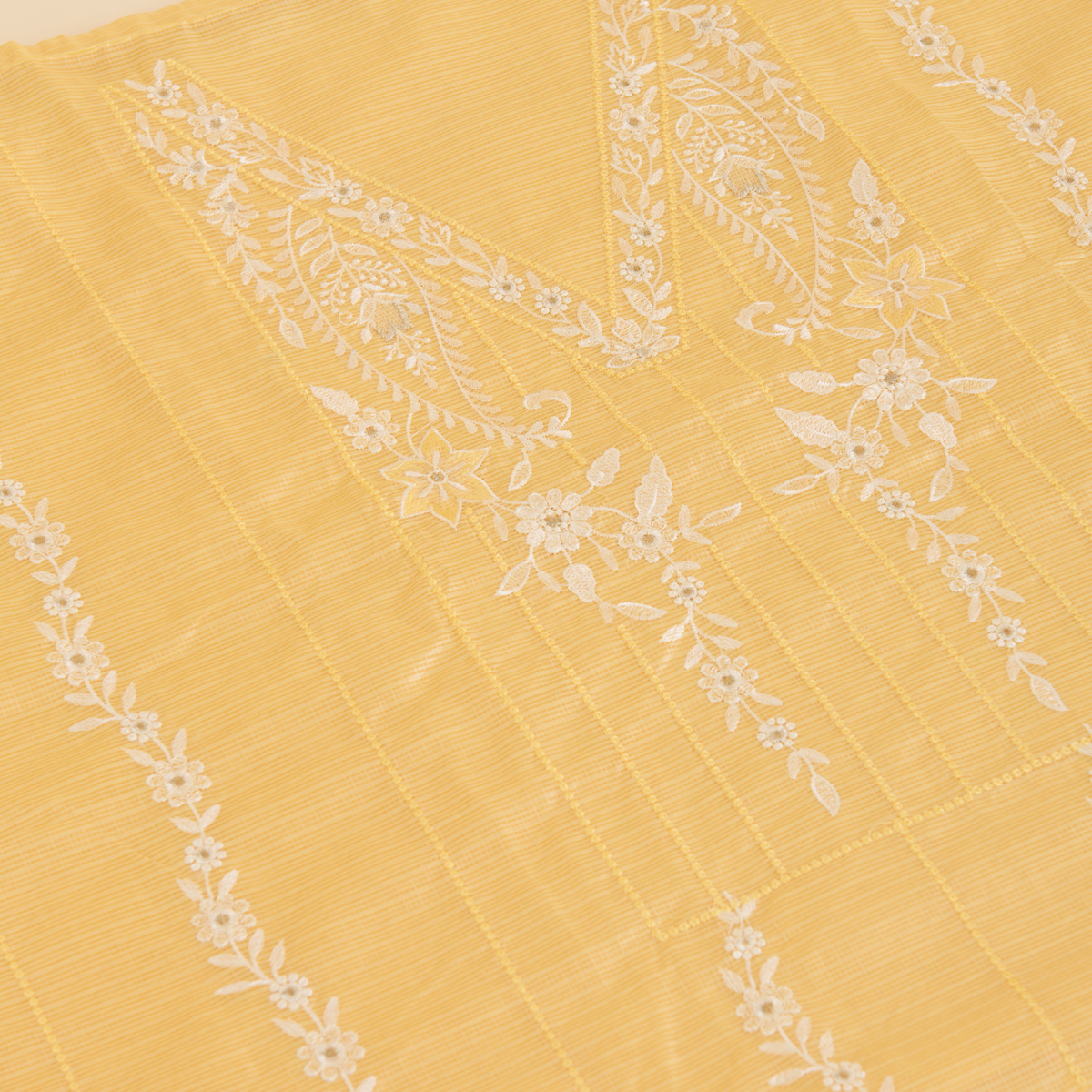 Yellow Kora Resham Zari Embroidered Suit with Kota Dupatta