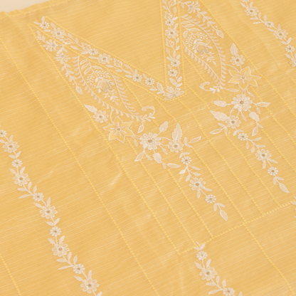 Yellow Kora Resham Zari Embroidered Suit with Kota Dupatta