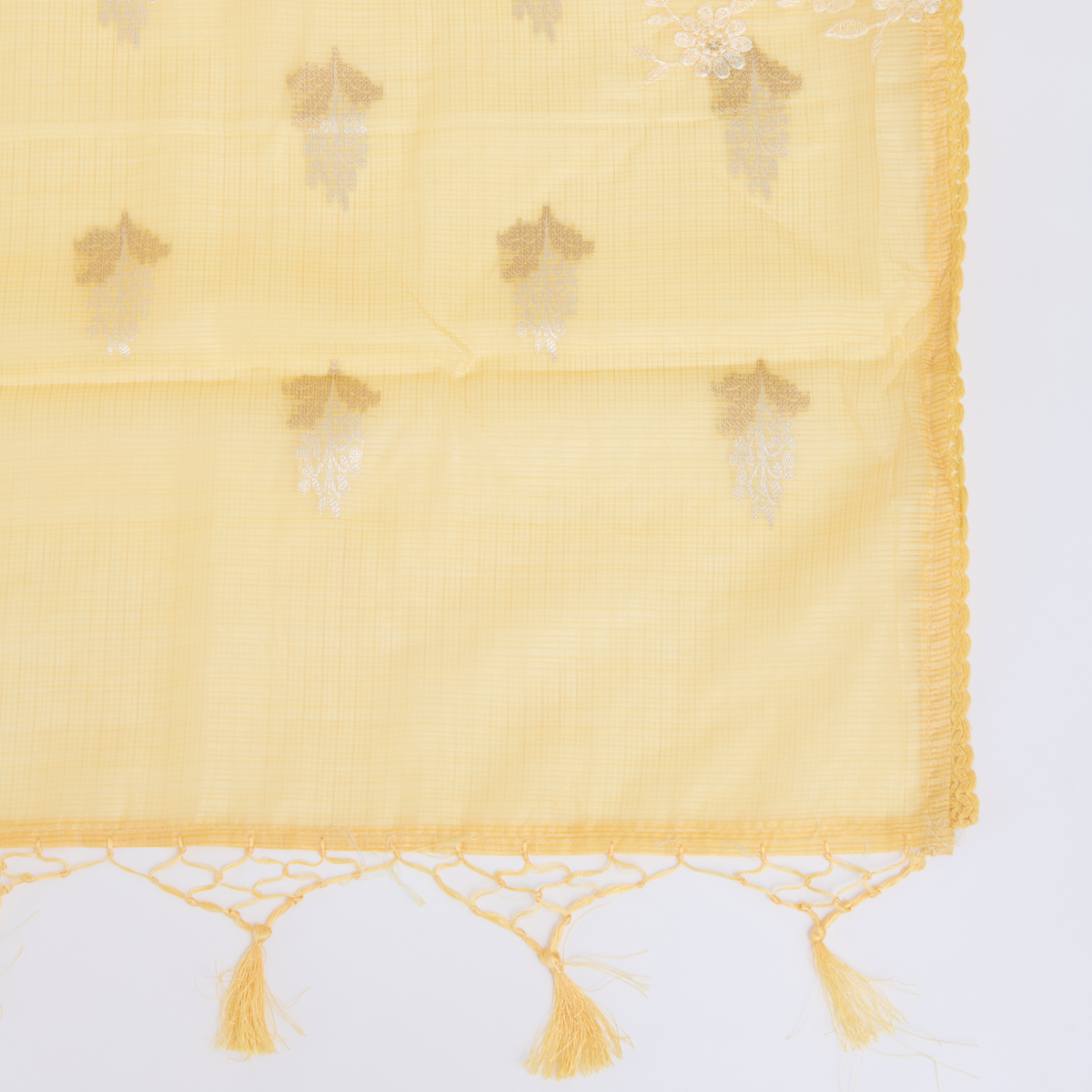 Yellow Kora Resham Zari Embroidered Suit with Kota Dupatta