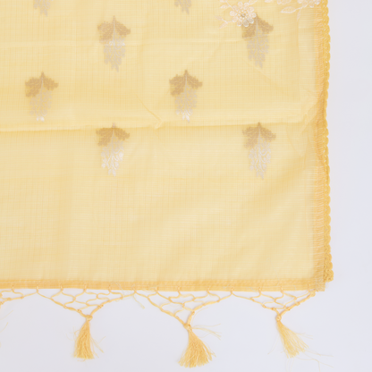 Yellow Kora Resham Zari Embroidered Suit with Kota Dupatta