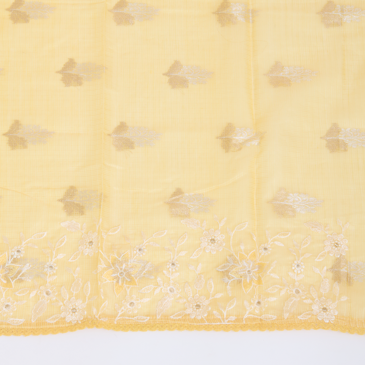 Yellow Kora Resham Zari Embroidered Suit with Kota Dupatta