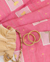 Pink Linen Fabric with Thread Applique Work Buta