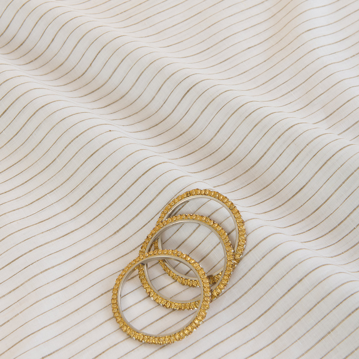 White Beige Linen Stripes Fabric