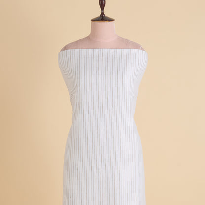 White Beige Linen Stripes Fabric