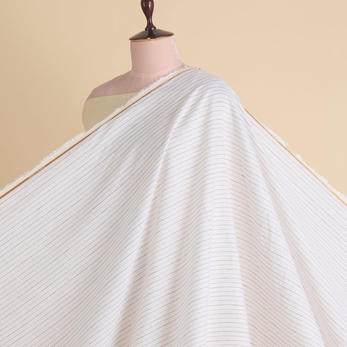 White Beige Linen Stripes Fabric