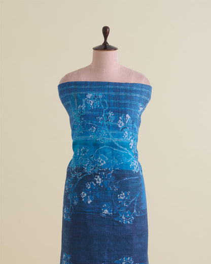 Blue Linen Digital Abstract Printed Fabric