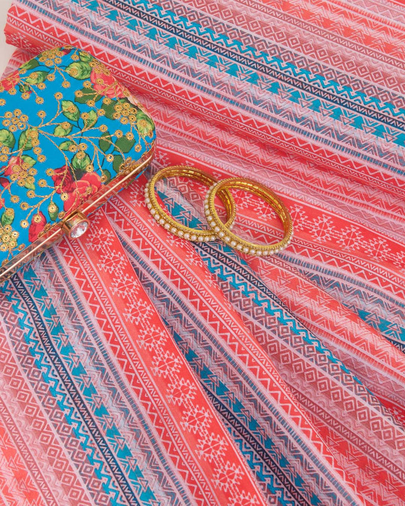 Linen Digital Abstract Printed Fabric – Multi Colour