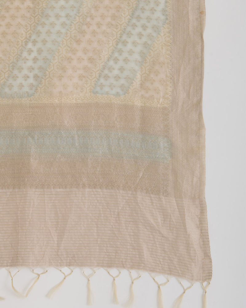 Dusty Blue Linen Zari Woven Multi Lehriya Dupatta