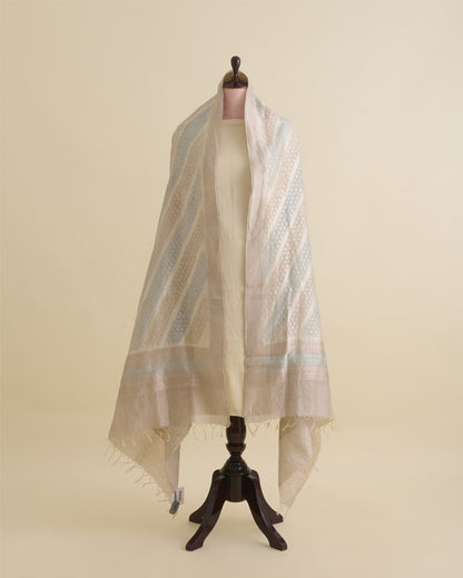 Dusty Blue Linen Zari Woven Multi Lehriya Dupatta