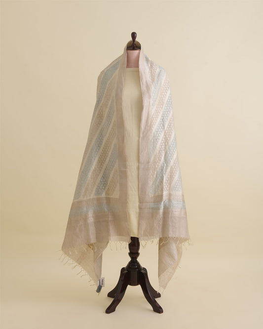 Dusty Blue Linen Zari Woven Multi Lehriya Dupatta