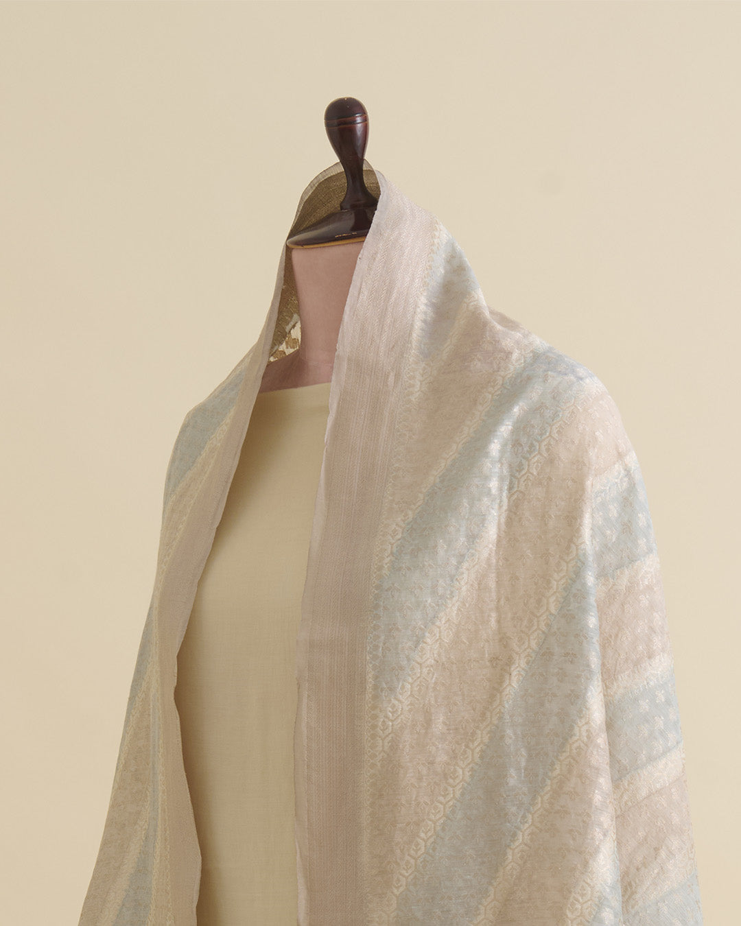 Dusty Blue Linen Zari Woven Multi Lehriya Dupatta