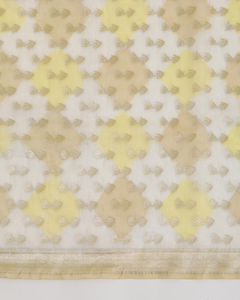 Multi/Yellow Linen Zari Woven Multi Buti Dupatta