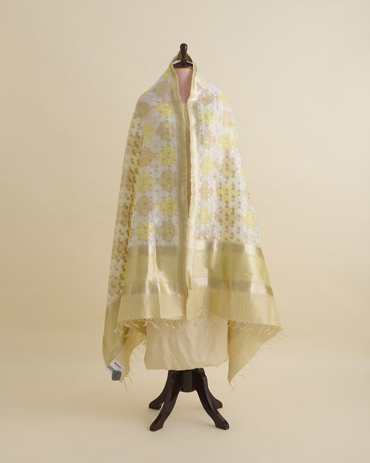 Multi/Yellow Linen Zari Woven Multi Buti Dupatta