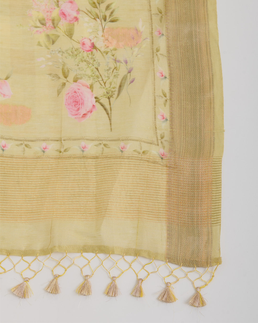 Pista Green Linen Digital Print Dupatta with Woven Buta & Border