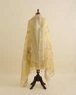 Pista Green Linen Digital Print Dupatta with Woven Buta & Border