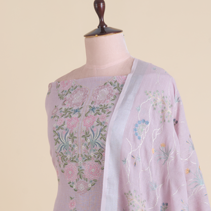 Lilac Linen Resham & Zari Embroidered Kurta Set