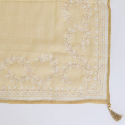 Lemon Linen Tissue Printed Kurta with Zari Embroidery & Dupatta