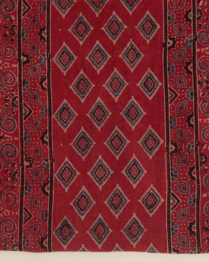 Maroon Ajrak Linen Kurta with Printed Dupatta & Cotton Bottom