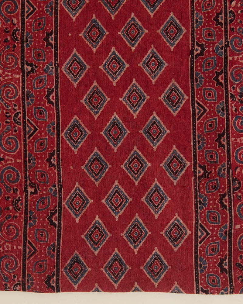 Maroon Ajrak Linen Kurta with Printed Dupatta & Cotton Bottom