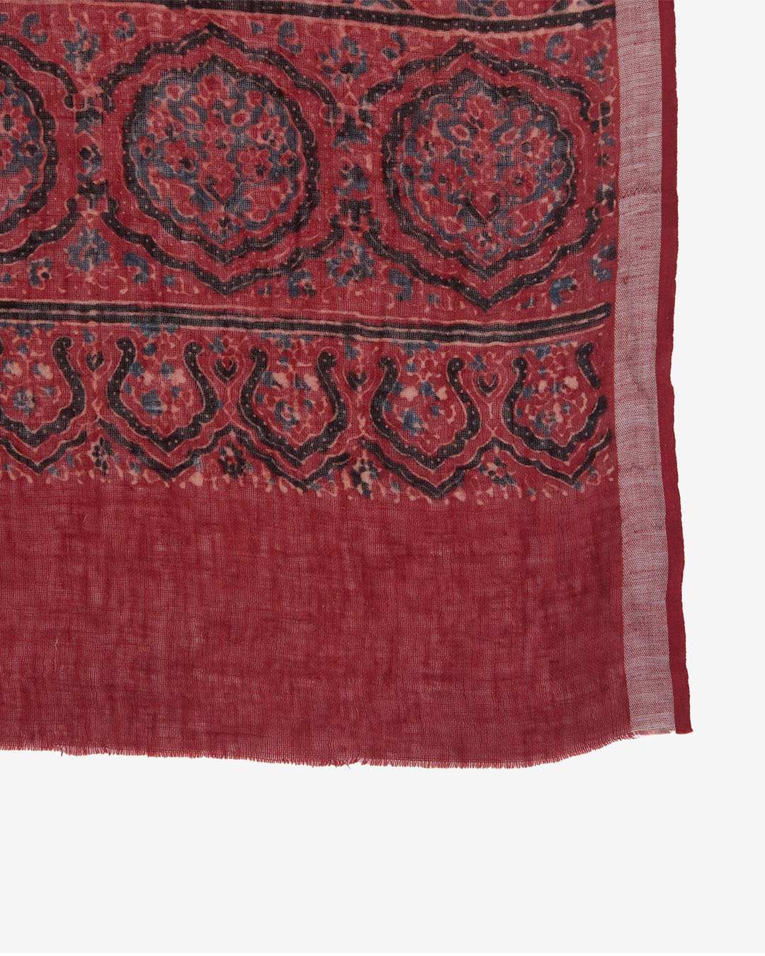Maroon Ajrak Linen Kurta with Printed Dupatta & Cotton Bottom