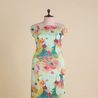 Aqua Modal Satin Digital Abstract Print Fabric