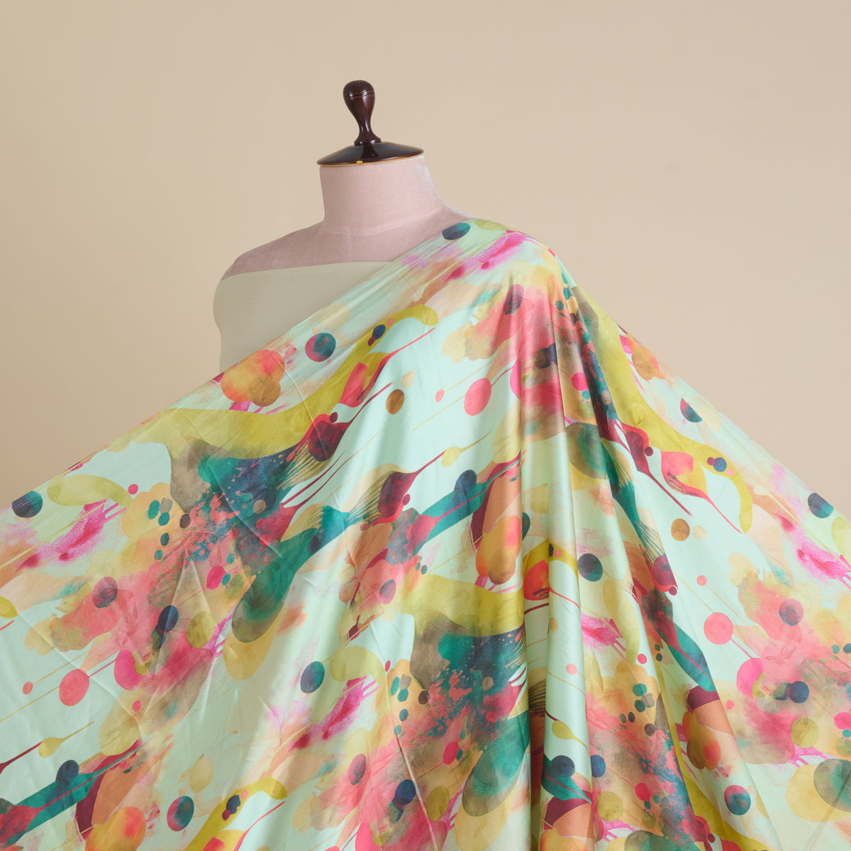 Aqua Modal Satin Digital Abstract Print Fabric