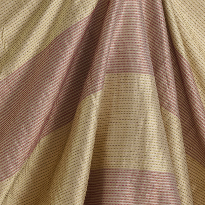 Beige Gold Muga Mercerized Zari Stripes with Katha Stitch Fabric