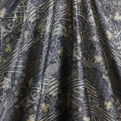 Black Modal Satin Digital Floral Print Fabric