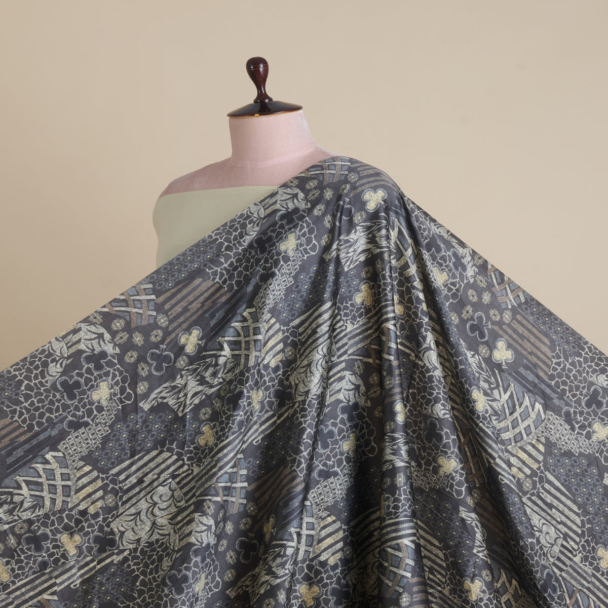 Black Modal Satin Digital Floral Print Fabric