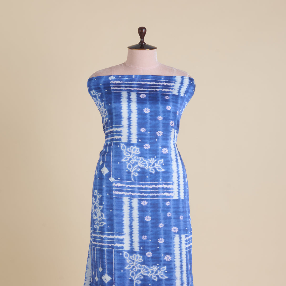 Blue Modal Satin Digital Abstract Print Fabric
