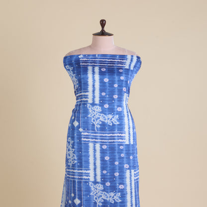 Blue Modal Satin Digital Abstract Print Fabric