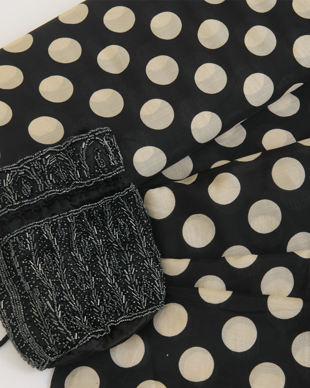 Malai Cotton Polka Dots Printed Fabric – Black/Beige