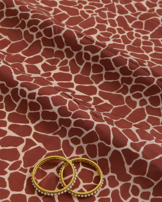 Malai Cotton Digital Animal Printed Fabric Beige & Maroon