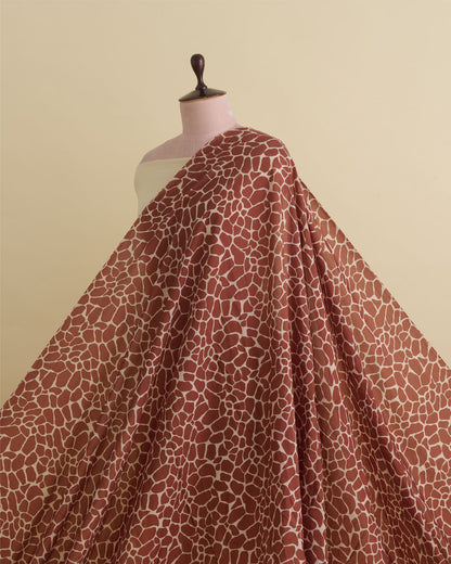 Malai Cotton Digital Animal Printed Fabric Beige & Maroon