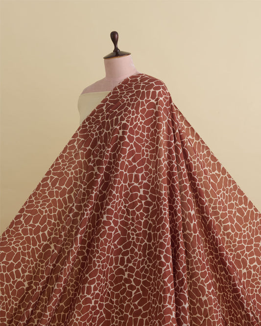 Malai Cotton Digital Animal Printed Fabric Beige & Maroon