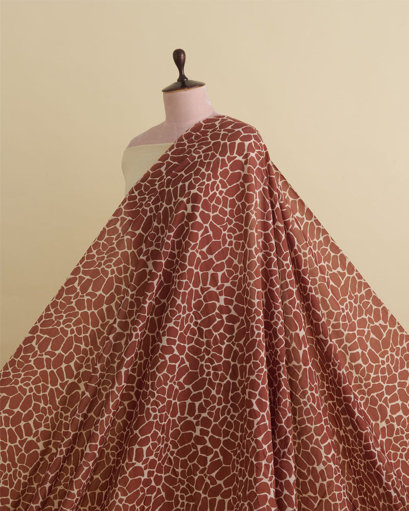 Malai Cotton Digital Animal Printed Fabric Beige & Maroon