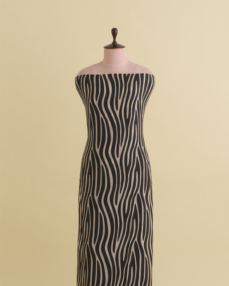 Malai Cotton Digital Animal Printed Fabric Beige & Black