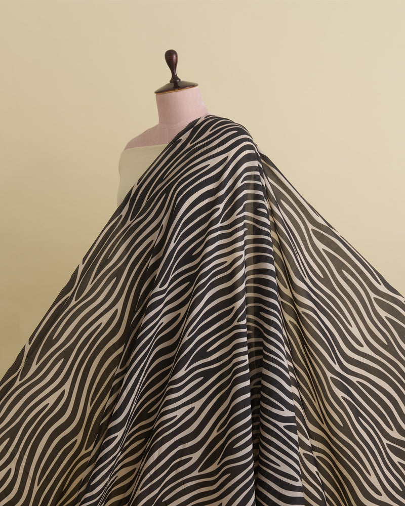 Malai Cotton Digital Animal Printed Fabric Beige & Black