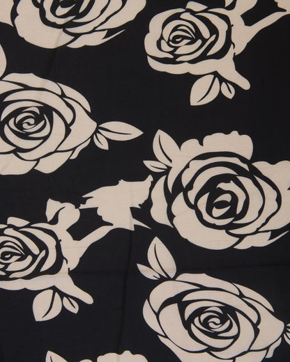 Malai Cotton Digital Floral Printed Fabric Beige & Black