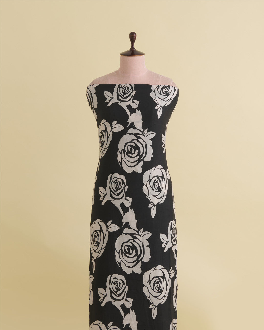 Malai Cotton Digital Floral Printed Fabric Beige & Black