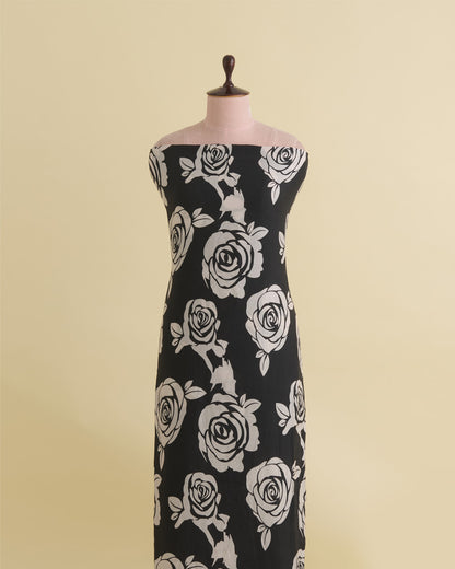 Malai Cotton Digital Floral Printed Fabric Beige & Black