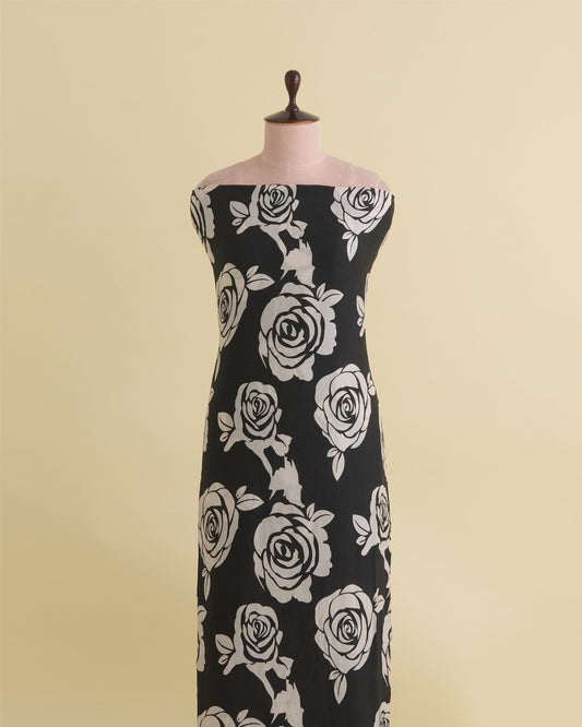 Malai Cotton Digital Floral Printed Fabric Beige & Black