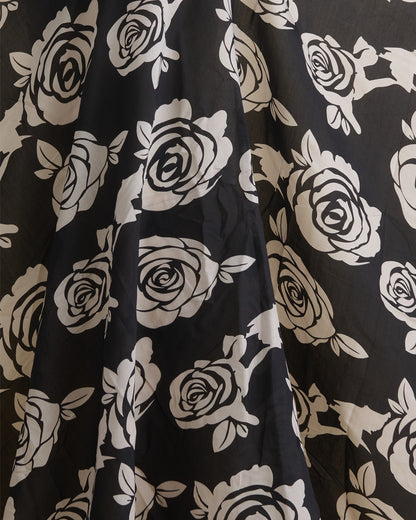 Malai Cotton Digital Floral Printed Fabric Beige & Black