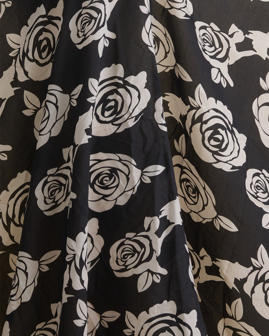 Malai Cotton Digital Floral Printed Fabric Beige & Black